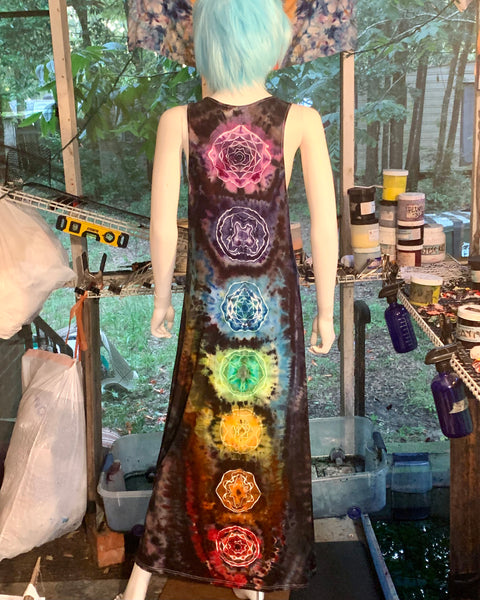 medium size sleeveless maxi tank dress with chakras and mandala